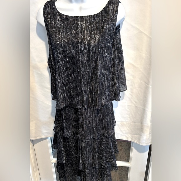 SLNY size 16 dress, black and silver with layers. Sleeveless and sheer w/ slip - Picture 2 of 9